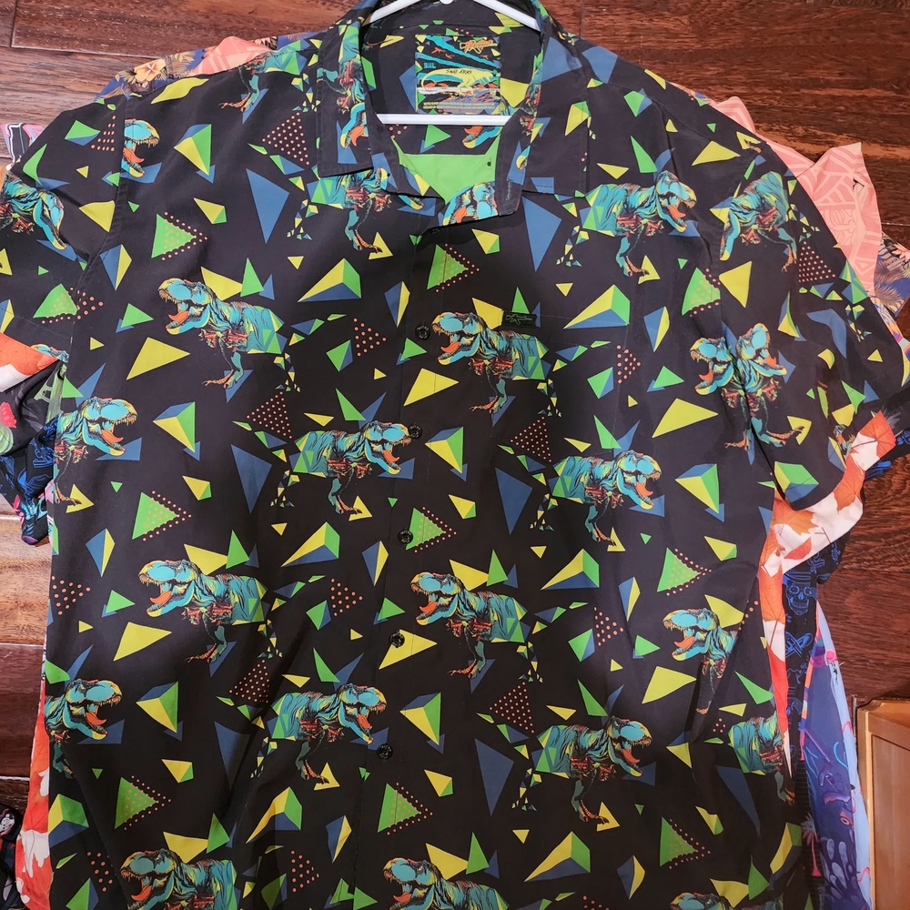 Men's T-Rex Print Casual Shirt - Black and Green